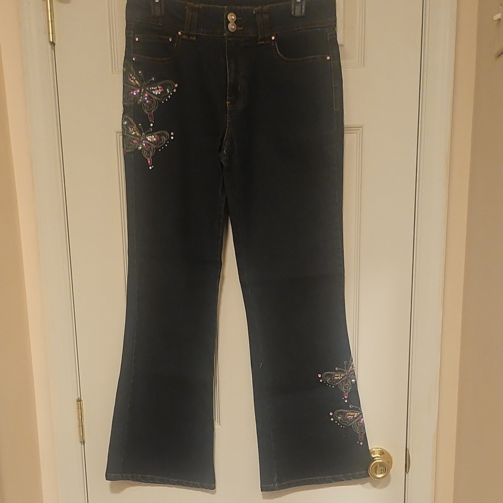 Arizona Embellished Black Jeans with Butterfly Design Girls